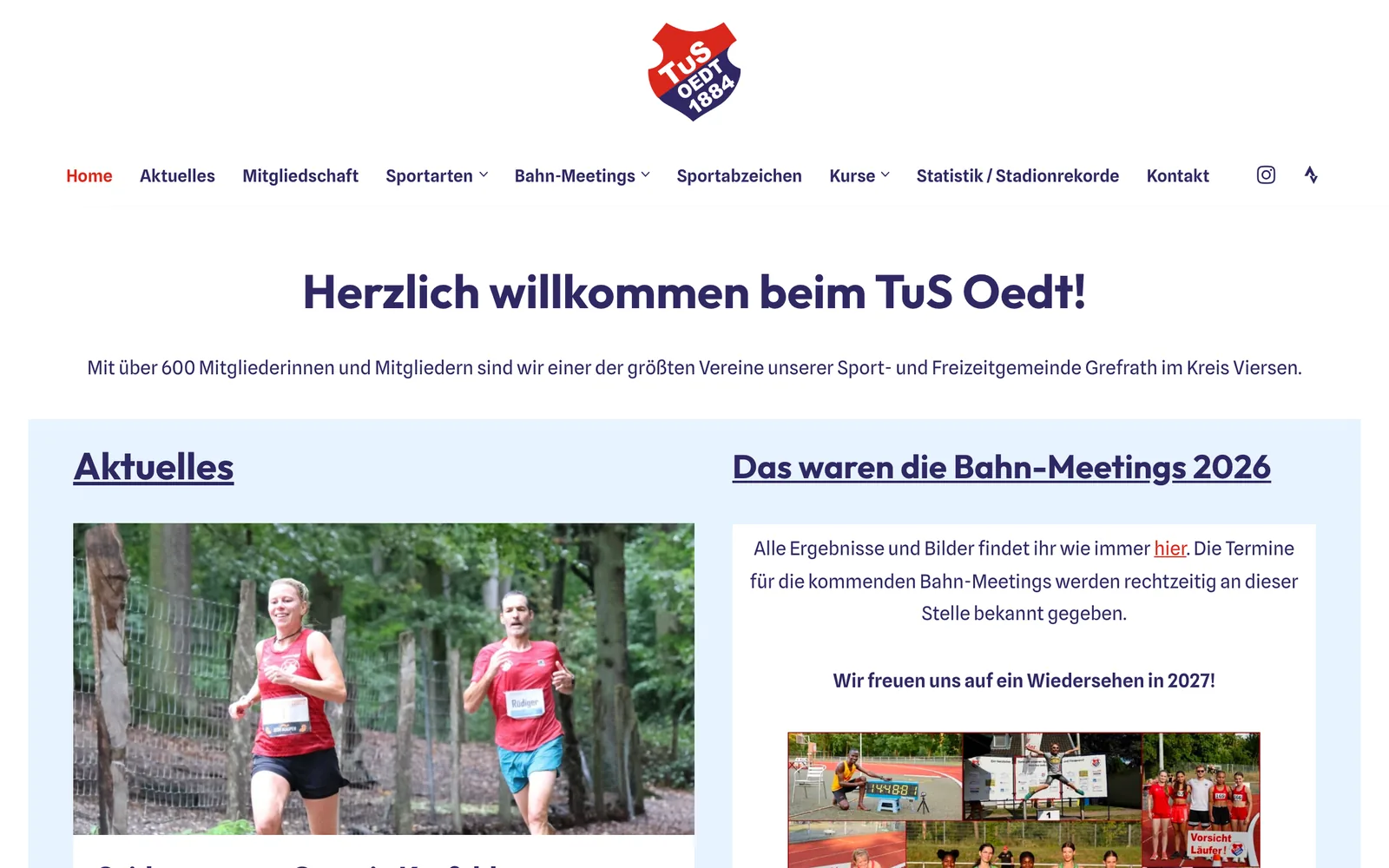 Startseite von tus-oedt.de mit Vereinsnachrichten